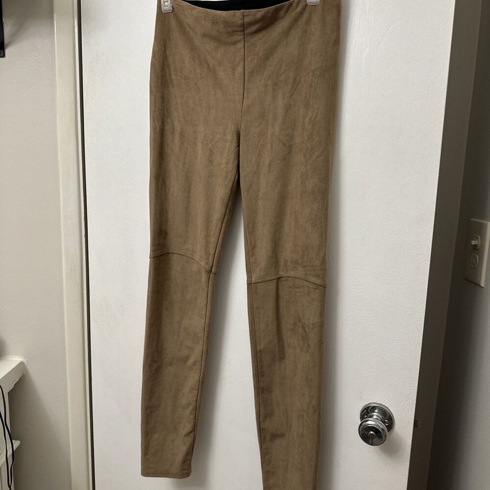 LYSSE High Waisted Faux Suede Tan Brown Stretch Fit Legging Pants Size MEDIUM